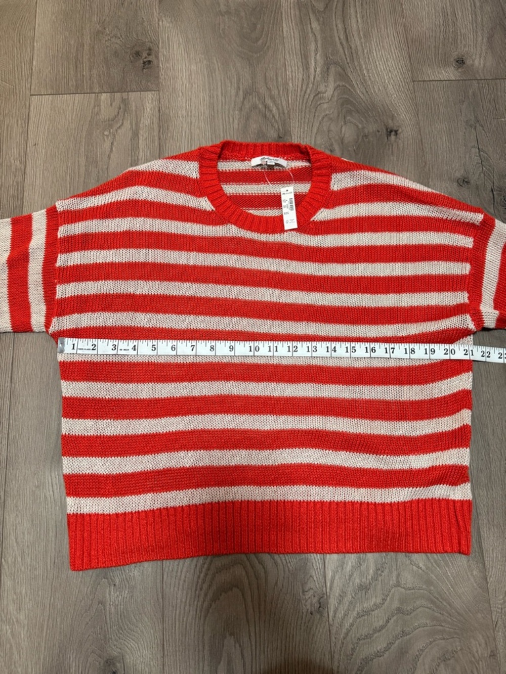 Madewell NWT Linen Striped Drop Shoulder Sweater Medium Red Whites - Picture 7 of 8